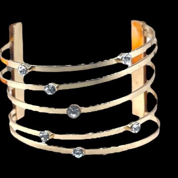 Goldtone Crystal Multi Layer Cuff Bracelet - Picture 2 of 7